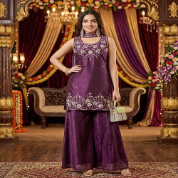 Festive Embroidered Kurti Palazzo Set with Dupatta